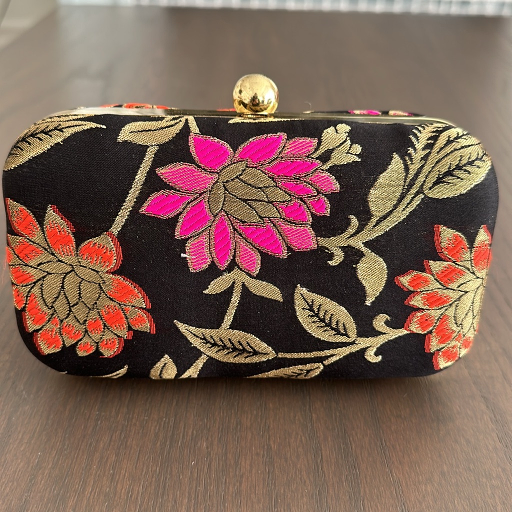 Black Embroidered Clutch